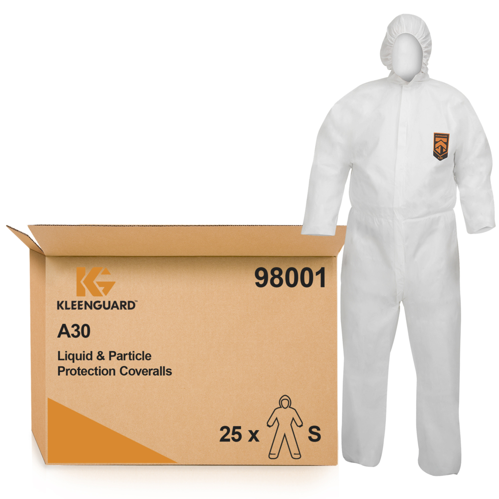 KleenGuard® A30 Liquid & Particle Protection Hooded Coveralls 98001 - PPE - 25 X White, S, Disposable Coveralls - 98001