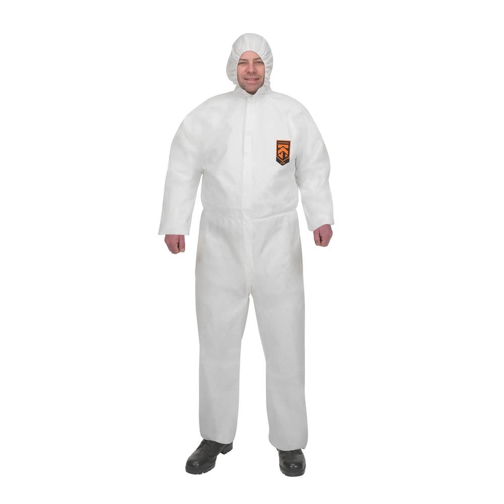 KleenGuard® A30 Overalls met capuchon voor bescherming tegen waterspatten of chemische spatten 98003 - PBM - 25 x witte overalls voor eenmalig gebruik in maat L - 98003