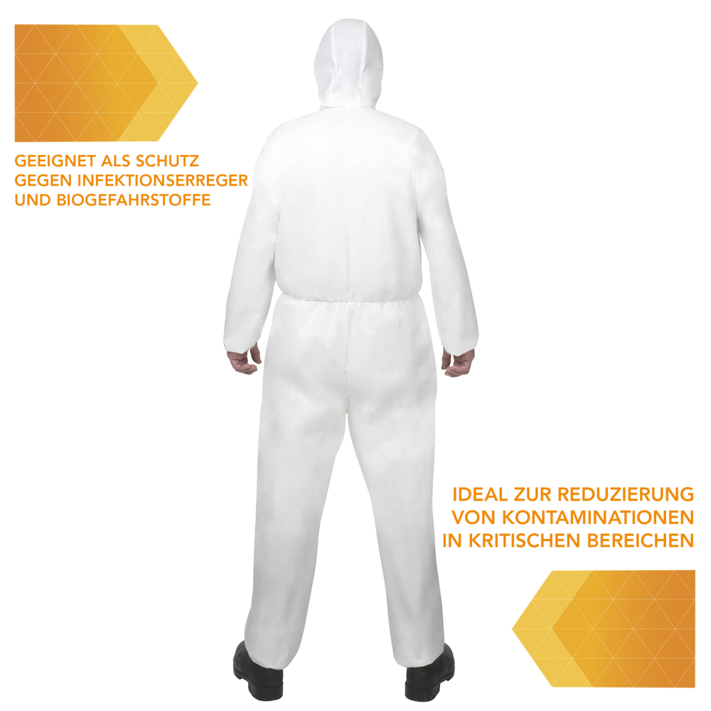 KleenGuard® A30 Overalls met capuchon voor bescherming tegen waterspatten of chemische spatten 98003 - PBM - 25 x witte overalls voor eenmalig gebruik in maat L - 98003