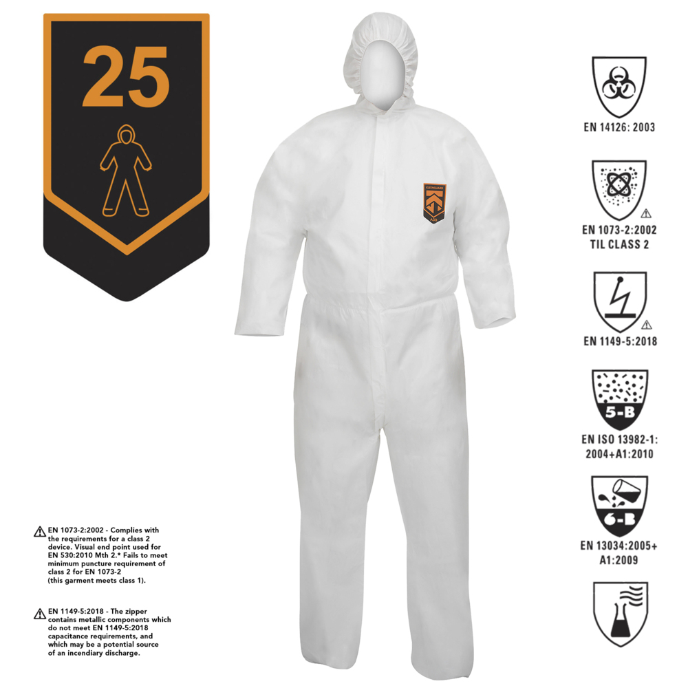 KleenGuard® A30 overalls met capuchon voor bescherming tegen waterspatten of chemische spatten 98005 - PBM - 25 x witte overalls voor eenmalig gebruik in maat 2XL - 98005