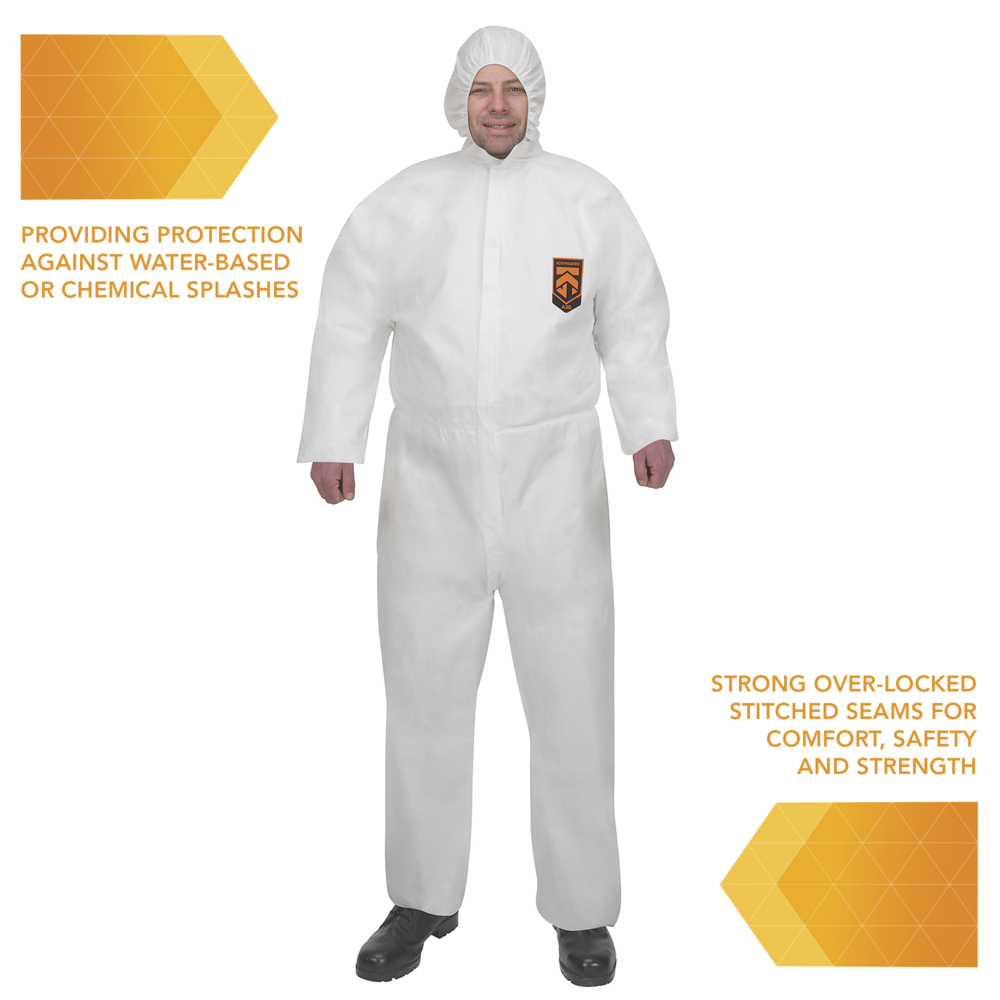KleenGuard® A30 Overalls met capuchon voor bescherming tegen waterspatten of chemische spatten 98004 - PBM - 25 x witte overalls voor eenmalig gebruik in maat XL - 98004