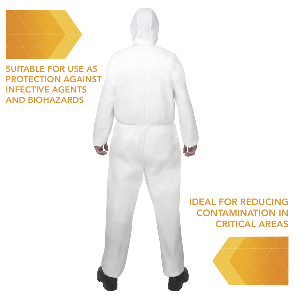 KleenGuard® A30 Overalls met capuchon voor bescherming tegen waterspatten of chemische spatten 98001 - PBM - 25 x witte overalls voor eenmalig gebruik in maat S - 98001