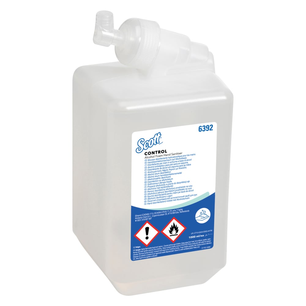 Mousse hydroalcoolique pour les mains Scott® Control™ 6392 - 6 recharges de désinfectant transparent pour les mains de 1 litre (6 litres au total) - 6392