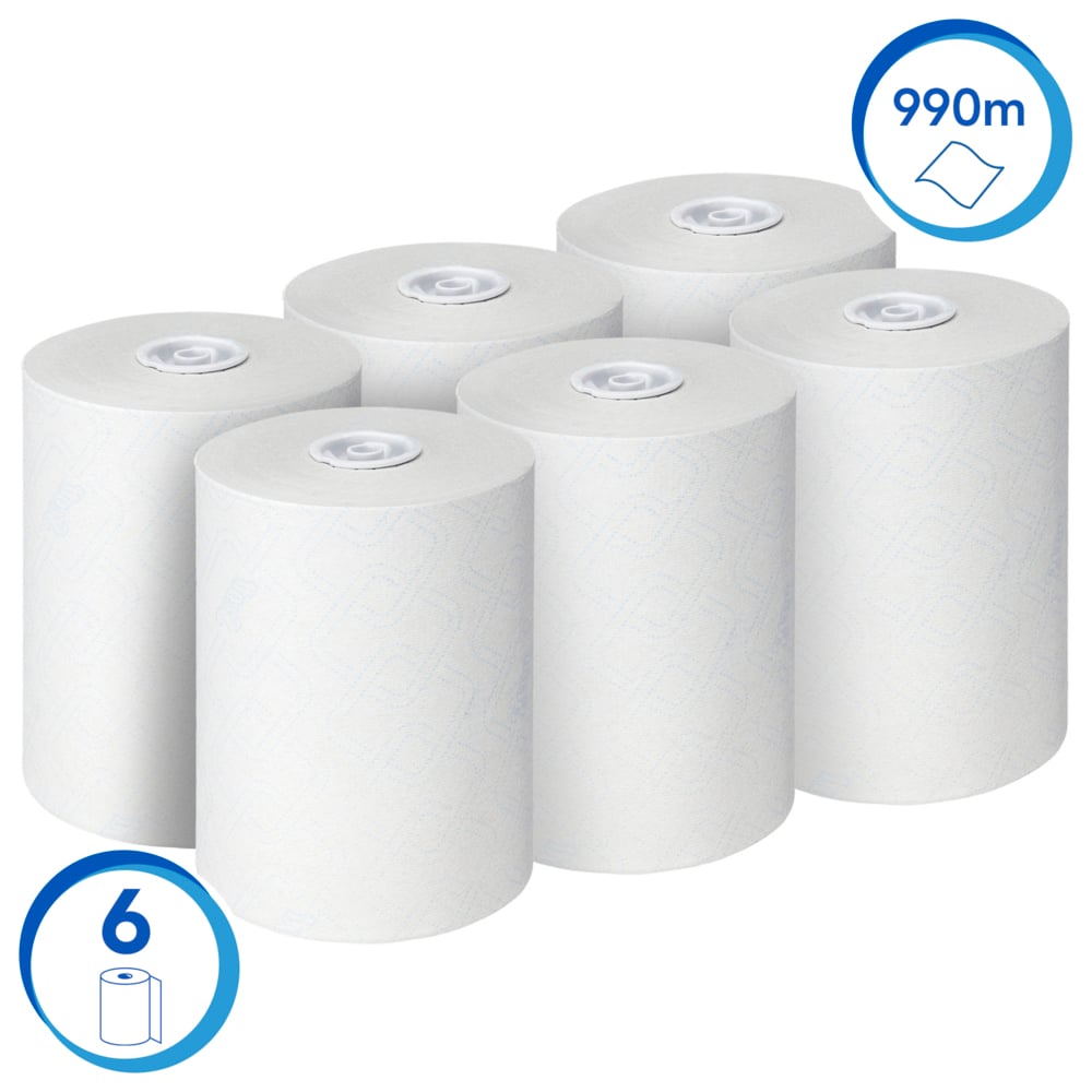 Essuie-mains roulés Scott® Control™ Slimroll™ 6623 – Essuie-mains en papier jetables – 6 rouleaux d'essuie-mains en papier x 165 m d'essuie-mains en papier blancs (990 m au total) - 6623