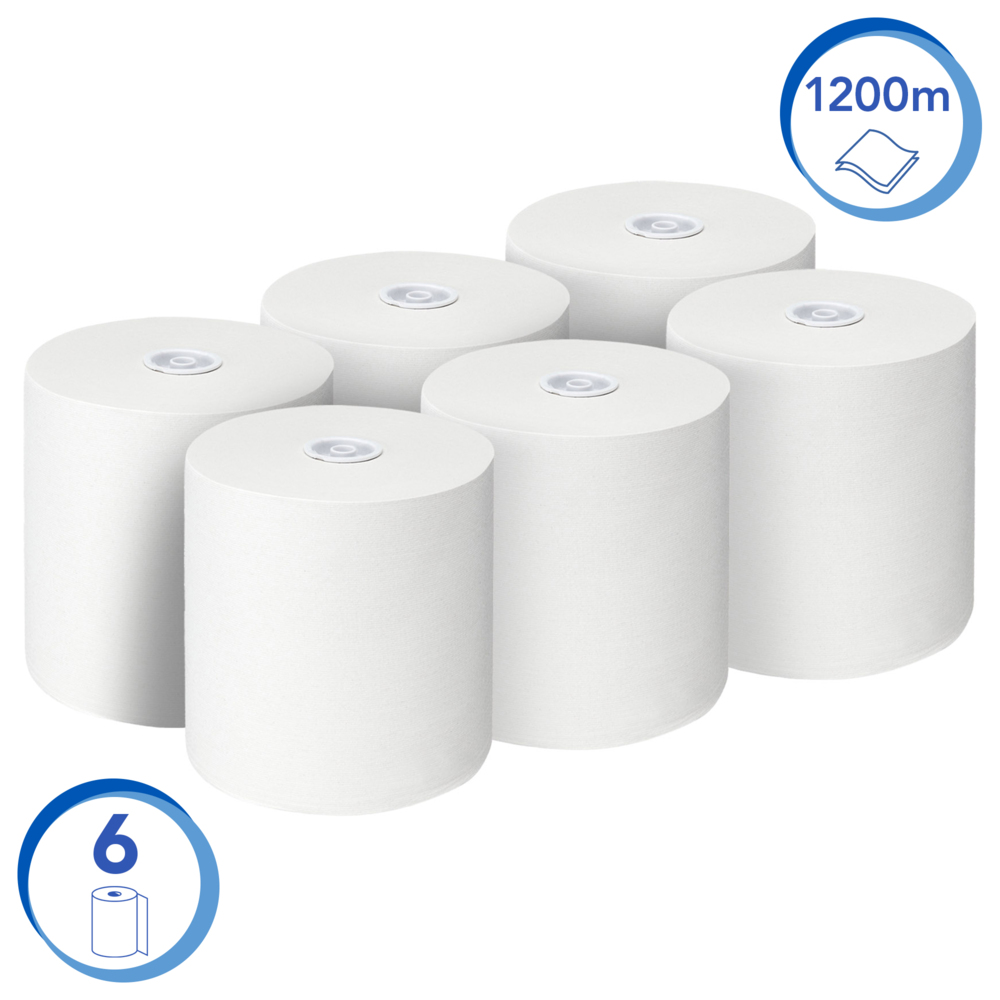 Essuie-mains roulés Scott® Control™ 6699 – Essuie-mains en papier jetables 2 épaisseurs – 6 rouleaux d'essuie-mains en papier x 200 m d'essuie-mains en papier blanc (1 200 m au total) - 6699