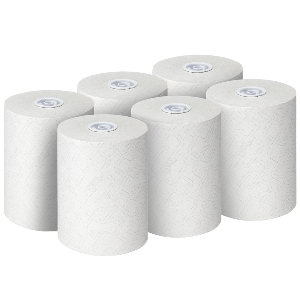 Scott® Essential™ Slimroll™ Rollenhandtücher 6695 – Rollenpapiertücher – 6 x 190 m Papiertuchrollen, weiß (insges. 1.140 m) - 6695