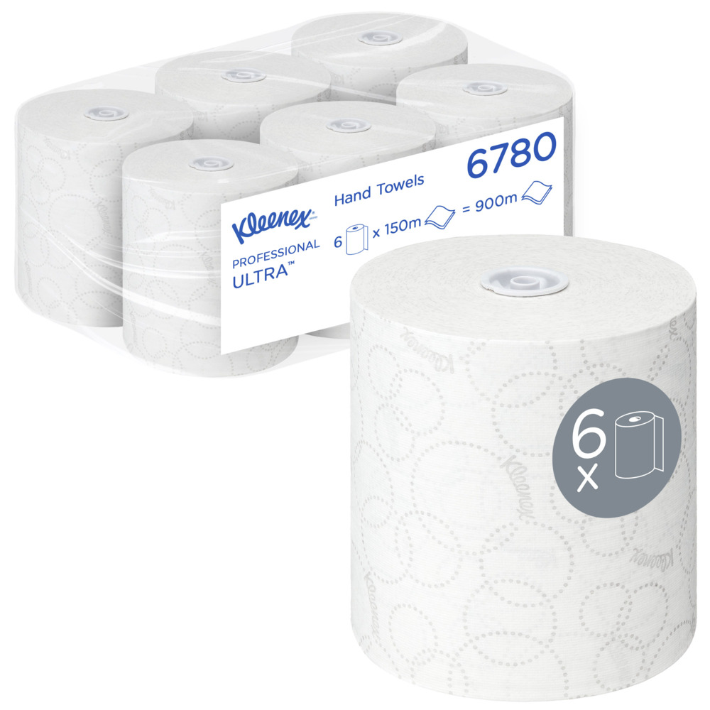 Kleenex® Ultra™ Rollenpapiertücher 6780 – 2-lagige Rollenhandtücher – 6 x 150 m weiße Papiertuchrollen - 6780