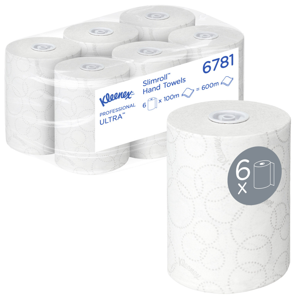 Essuie-mains roulés Kleenex® Ultra™ Slimroll™ 6781 - Essuie-mains roulés 2 épaisseurs - 6 x rouleaux d'essuie-mains en papier blanc de 100 m