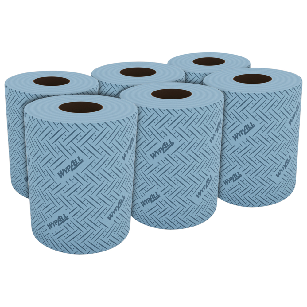 WypAll® L10 Reach™ Wipers 6226 - Centrefeed Blue Roll for Reach™ Dispenser - 6 Centrefeed Rolls x 430 Blue Cleaning Wipes (2,580 Total) - 6226