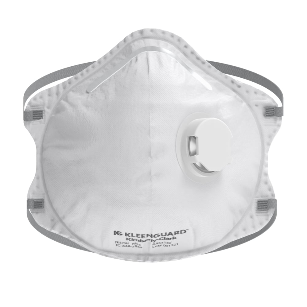 KleenGuard™ 3300 Series N95 Particulate Respirator (54626), RA3315V Molded Cup Style, NIOSH-Approved, Exhalation Valve, Regular Fit, White (10 Respirators/Box, 12 Boxes/Case, 120 Respirators/Case) - 54626