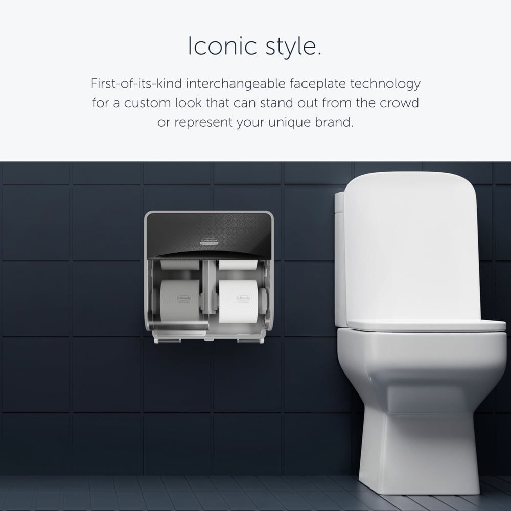 Kimberly-Clark Professional™ ICON™ Coreless Standard Roll Toilet Paper Dispenser 4 Roll (58723), with Black Mosaic Design Faceplate, 12.4” x 12.80” x 6.42” (Qty 1) - 58723