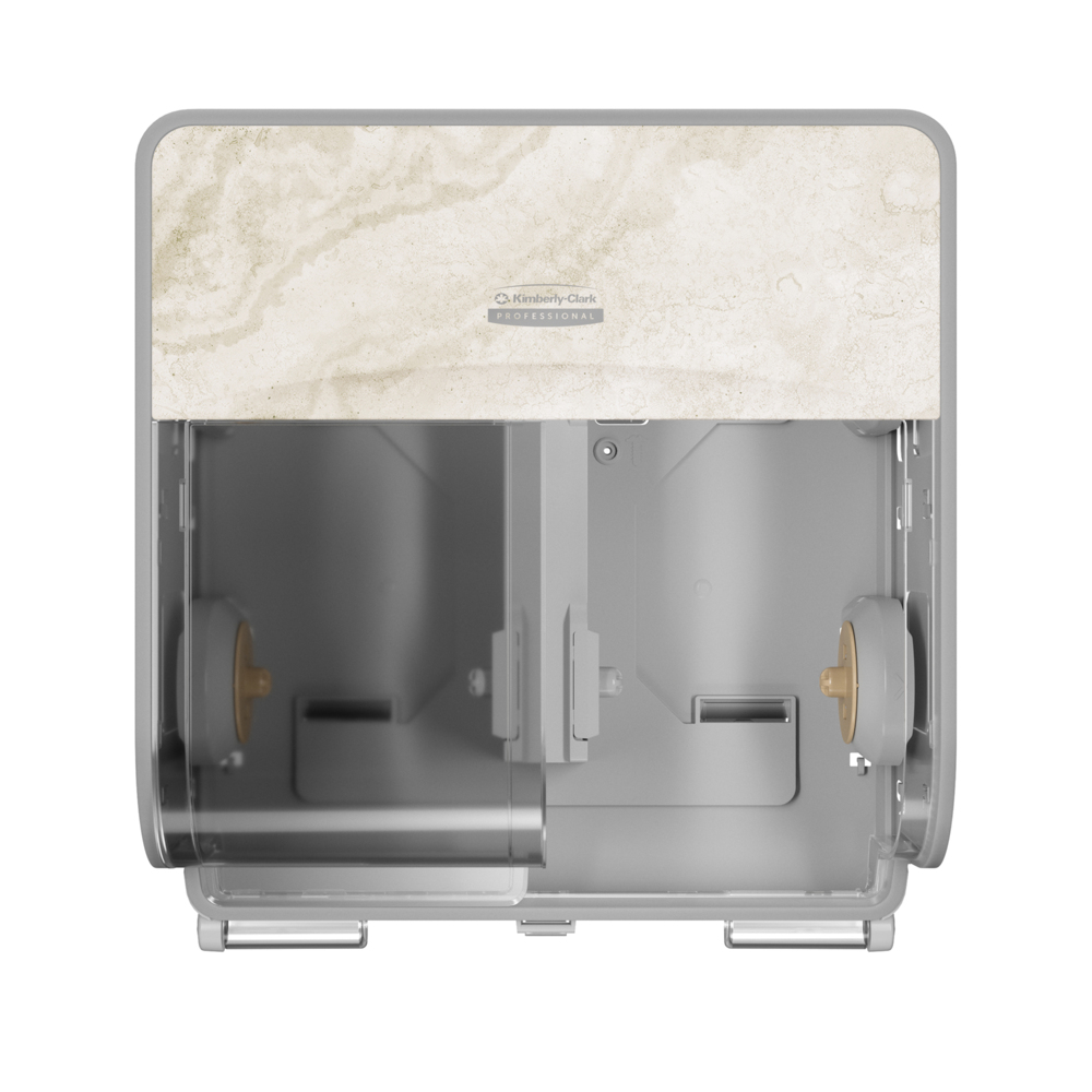 Kimberly-Clark Professional™ ICON™ Coreless Standard Roll Toilet Paper Dispenser 4 Roll (58743), with Warm Marble Design Faceplate, 16.63" x 15.88" x 10.19" (Qty 1) - 58743