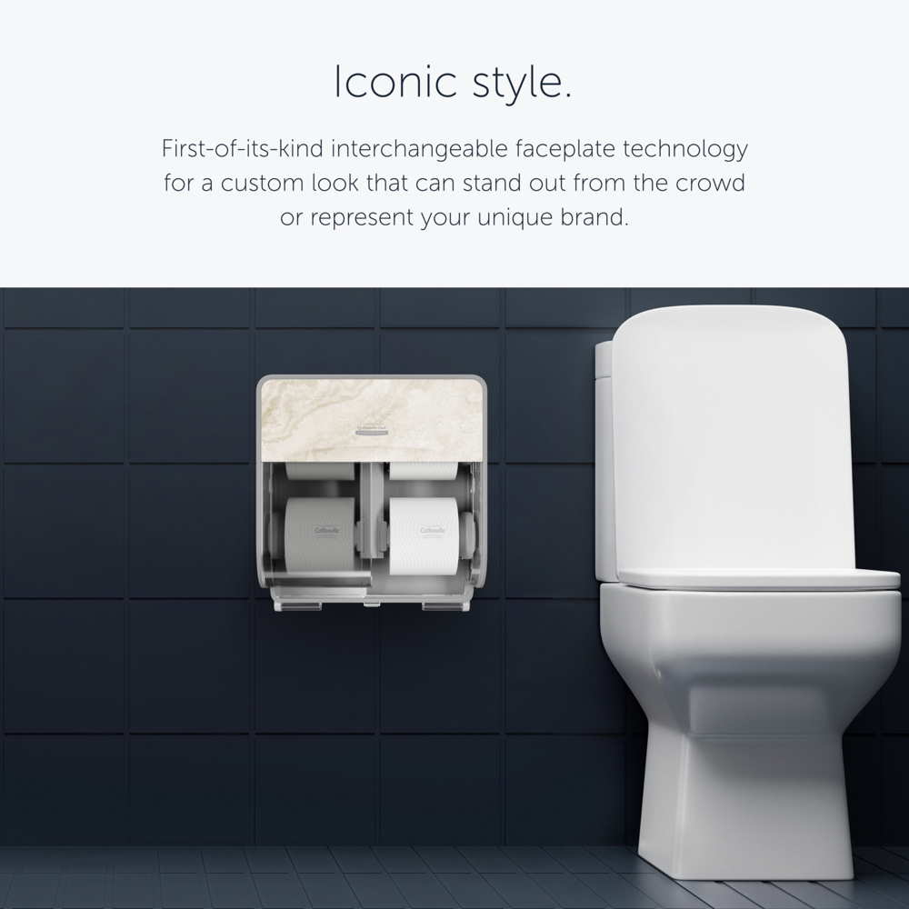Kimberly-Clark Professional™ ICON™ Coreless Standard Roll Toilet Paper Dispenser 4 Roll (58743), with Warm Marble Design Faceplate, 16.63" x 15.88" x 10.19" (Qty 1) - 58743
