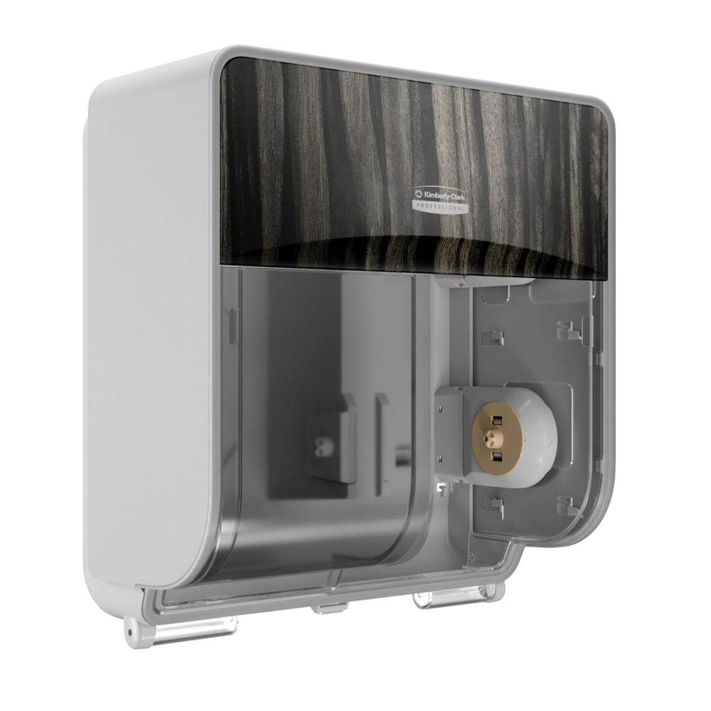 Kimberly-Clark Professional™ ICON™ Coreless Standard Roll Toilet Paper Dispenser 4 Roll (58753), with Ebony Woodgrain Design Faceplate, 16.63" x 15.88" x 10.19" (Qty 1) - 58753