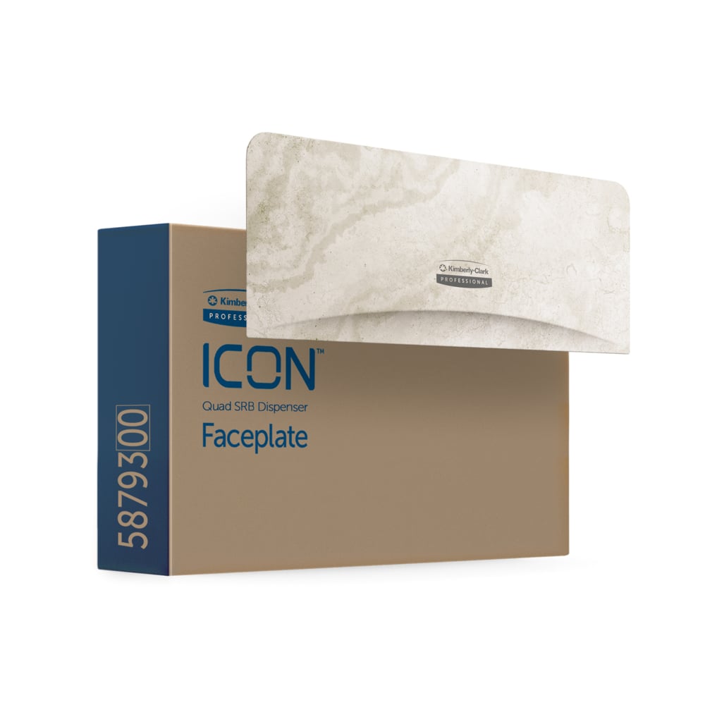 Plaque de revêtement ICON™ de Kimberly-Clark Professional (58793), au motif de marbre chaud, pour distributrice de quatre rouleaux de papier hygiénique en rouleau standard sans mandrin; une plaque de revêtement par caisse - 58793