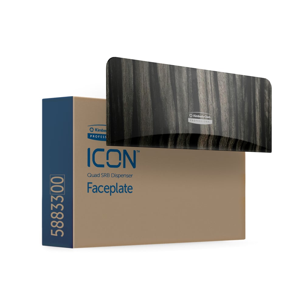 Plaque de revêtement ICON™ de Kimberly-Clark Professional (58833), avec motif de grain de bois d’ébène, pour distributrice de quatre rouleaux de papier hygiénique en rouleau standard sans mandrin; une plaque de revêtement par caisse - 58833