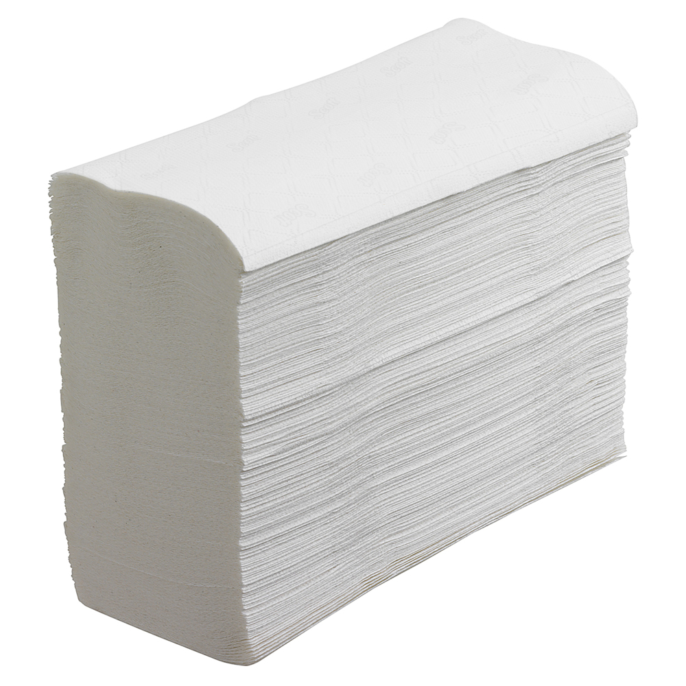 Essuie-mains Scott® Essential™ 6636 - Essuie-mains pliés fins - 12 paquets x 220 essuie-mains en papier blanc (2 640 au total) - 6636