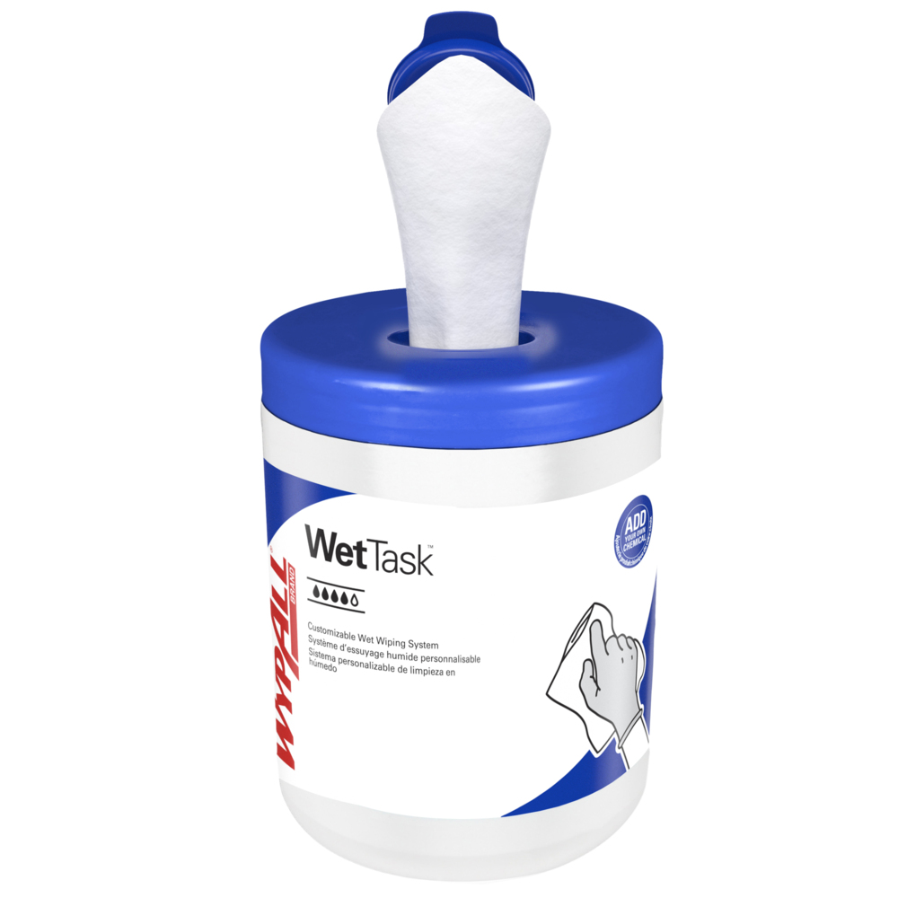 WypAll® CriticalClean™ WetTask™ Wipers for Bleach, Disinfectants, and Sanitizers (77320), Center-Pull Roll, Canister Included (55 Sheets/Roll, 12 Rolls/Case, 660 Sheets/Case) - 77320