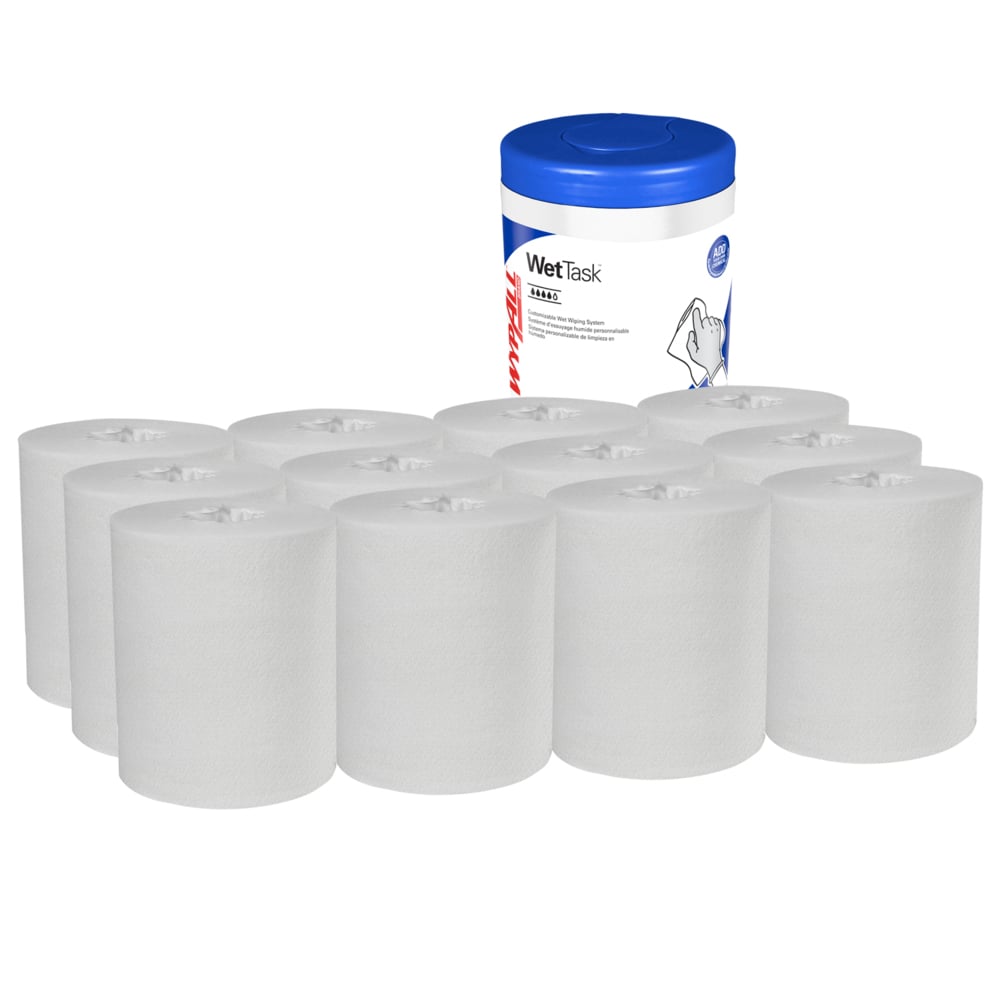 Essuie-tout pour désinfectants, assainisseurs et solvants WypAll® Critical Clean, système d’essuyage humide personnalisable WetTaskMC (77320), 12 rouleaux/caisse, 55 feuilles/rouleau, 660 feuilles/caisse, contenant compris;Essuie-tout pour désinfectants, assainisseurs et solvants WypAll® Critical Clean, système d’essuyage humide personnalisable WetTask™  (77320), 12 rouleaux/caisse, 55 feuilles/rouleau, 660 feuilles/caisse, contenant compris  - 77320