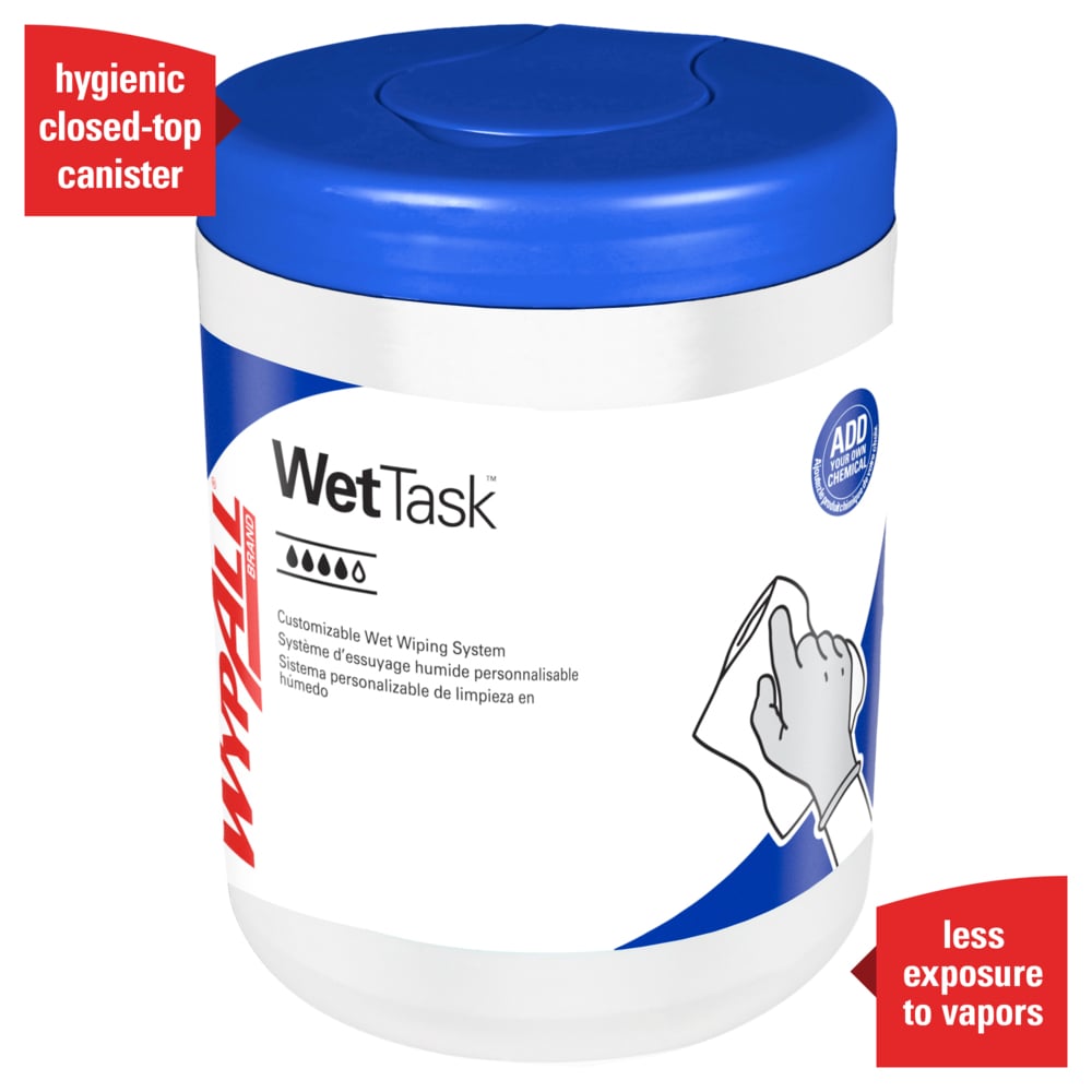 WypAll® CriticalClean™ WetTask™ Wipers for Bleach, Disinfectants, and Sanitizers (77320), Center-Pull Roll, Canister Included (55 Sheets/Roll, 12 Rolls/Case, 660 Sheets/Case) - 77320