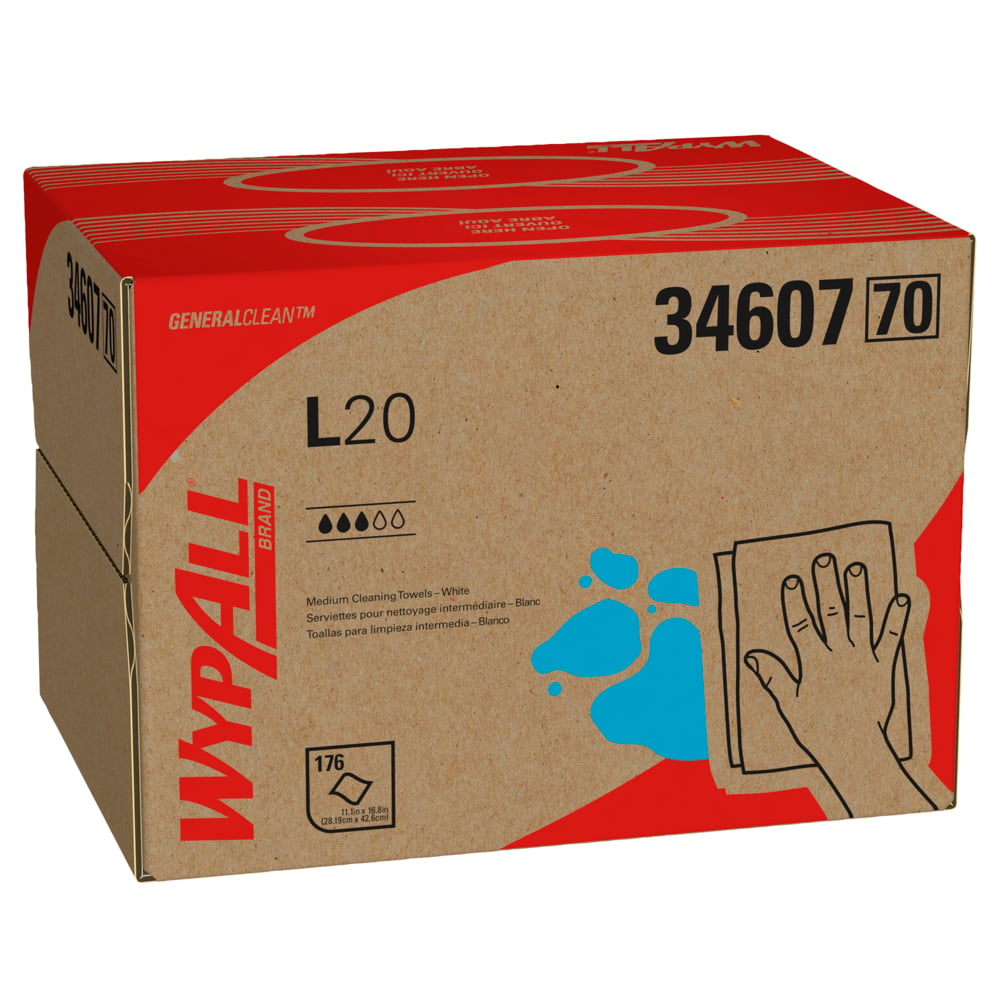 WypAll® GeneralClean™ L20 Medium Cleaning Cloths (34607), Brag Box, White (176 Sheets/Box, 1 Box/Case, 176 Sheets/Case) - 34607