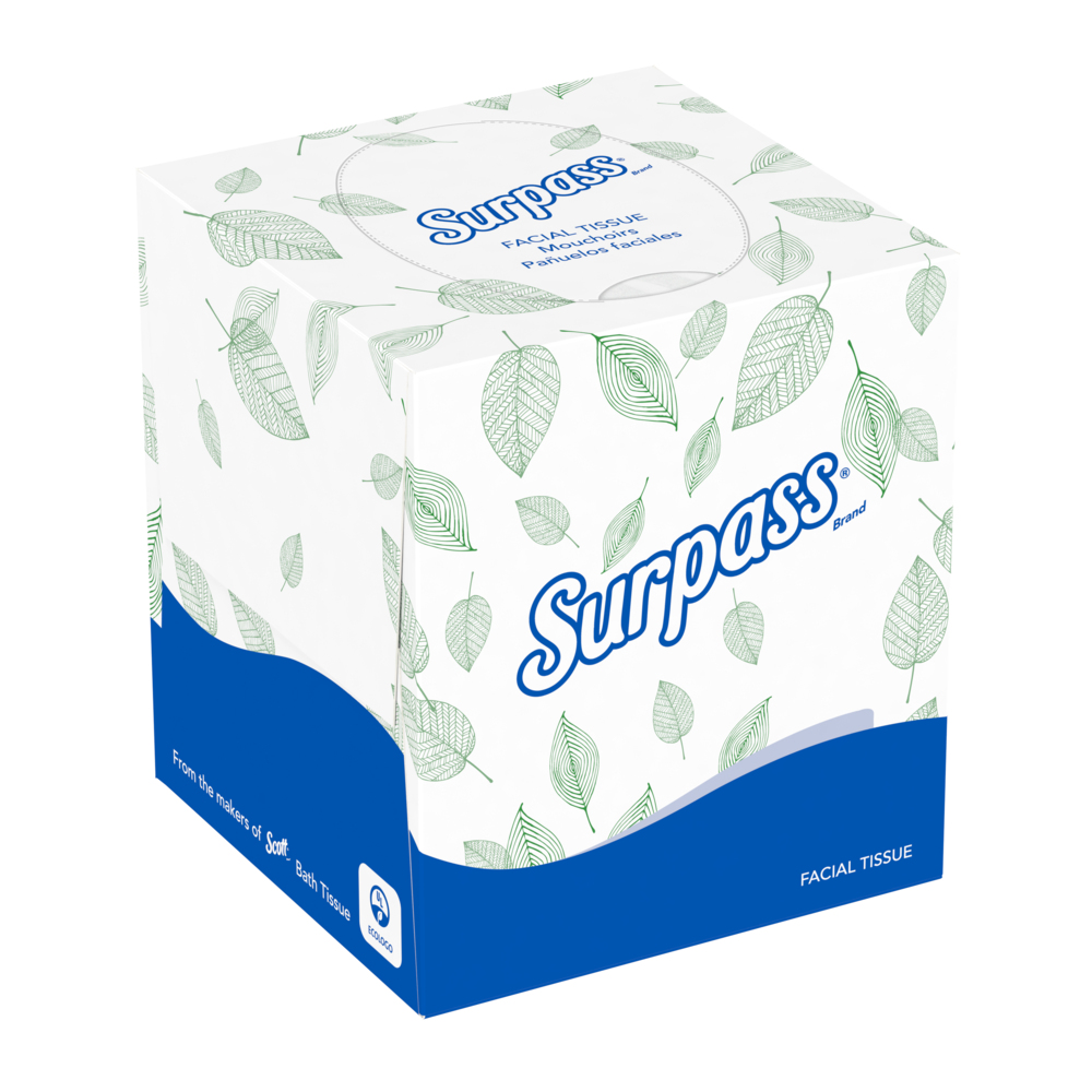 Surpass® Boutique Facial Tissue Cube (21320), 2-Ply, White, Unscented, 90 Face Tissue / Box, 36 Boxes / Case - 21320