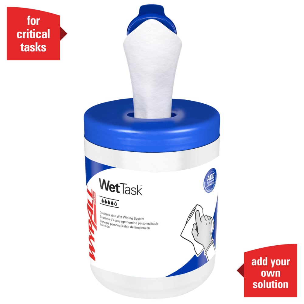 WypAll® CriticalClean™ WetTask™ Wipers for Bleach, Disinfectants, and Sanitizers (77320), Center-Pull Roll, Canister Included (55 Sheets/Roll, 12 Rolls/Case, 660 Sheets/Case) - 77320