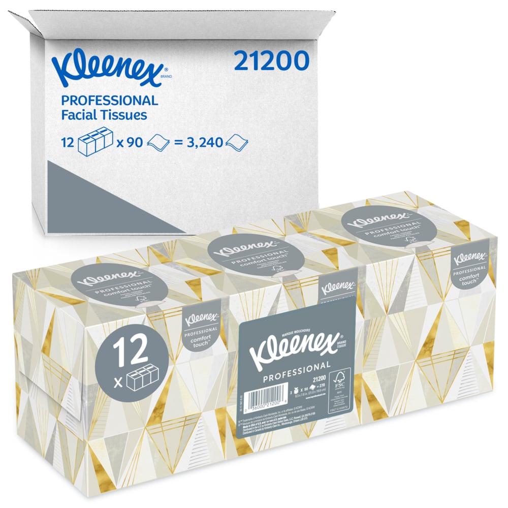 Kleenex® Professional Facial Tissue Cube for Business (21200), Upright Face Tissue Box (90 Tissues/Box, 12 Bundles of 3 Boxes/Case, 36 Boxes/Case, 3,240 Tissues/Case)