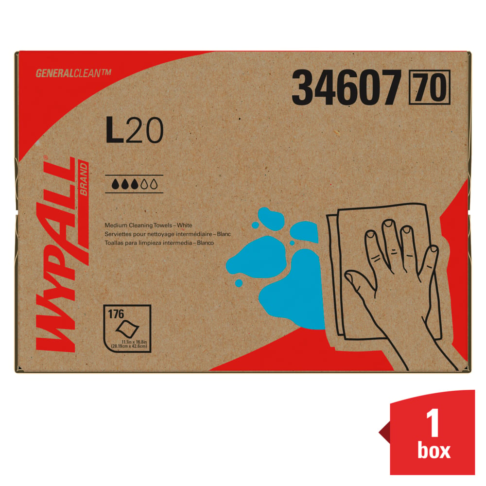 WypAll® GeneralClean™ L20 Medium Cleaning Cloths (34607), Brag Box, White (176 Sheets/Box, 1 Box/Case, 176 Sheets/Case) - 34607