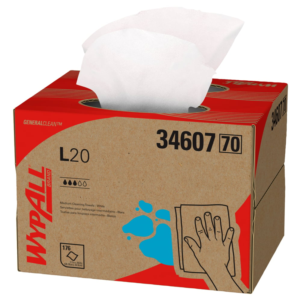 WypAll® GeneralClean™ L20 Medium Cleaning Cloths (34607), Brag Box, White (176 Sheets/Box, 1 Box/Case, 176 Sheets/Case) - 34607