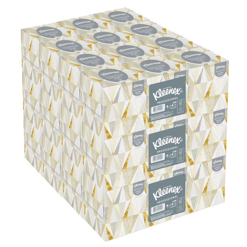 Cube de mouchoirs Kleenex Professional pour entreprise (21200), boîte de mouchoirs verticale, 36 boîtes florales/caisse, 95 mouchoirs/boîte. 3 420 mouchoirs/caisse;Cube de mouchoirs professionnel de Kleenex® pour entreprise (21200), boîte de mouchoirs verticale, 12 paquets/caisse, 3 boîtes/paquet, 36 boîtes/caisse  - 21200