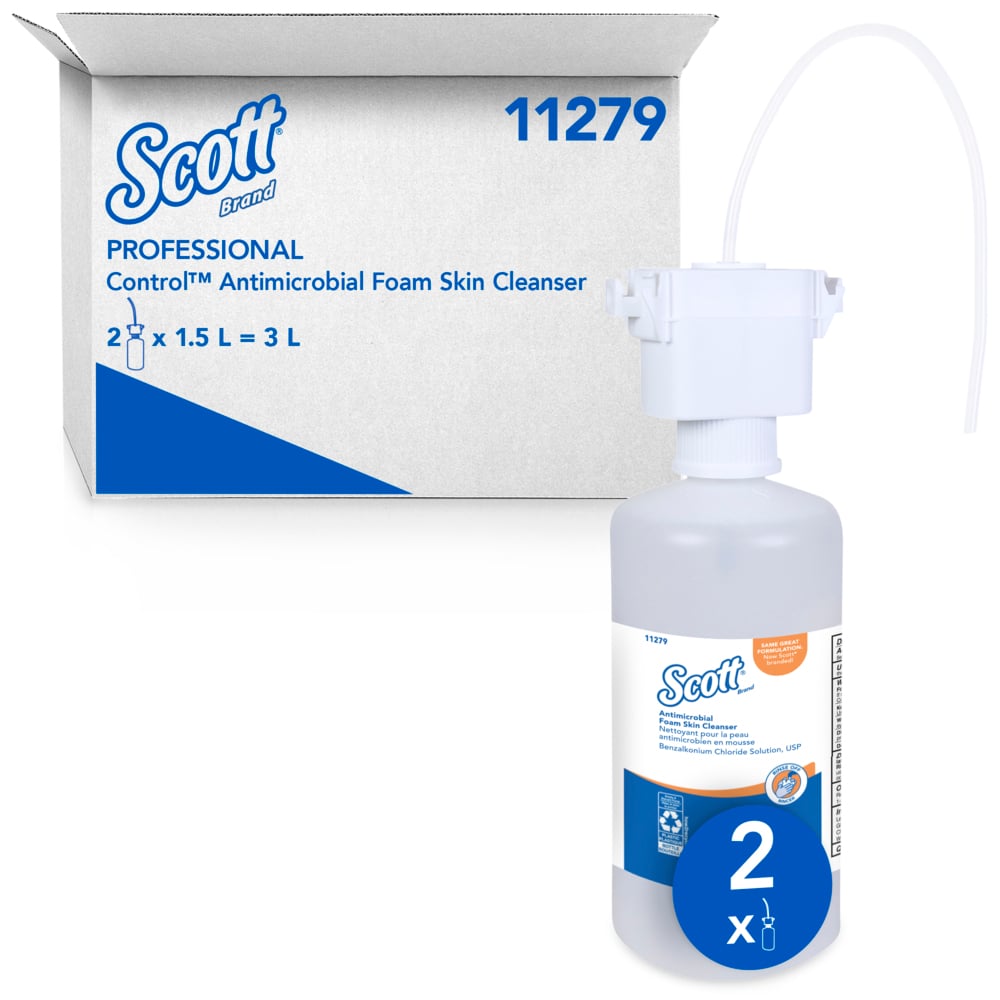 Scott® Antimicrobial Foam Skin Cleanser, 0.1% Benzalkonium Chloride (11279), Clear, Unscented, 1.5 L, 2 Counter-Mount Refills / Case - 11279