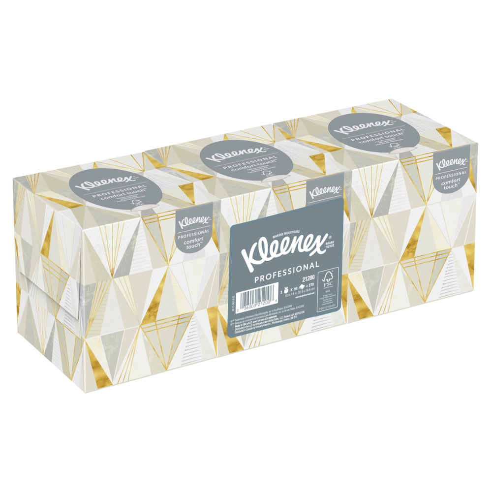 Kleenex® Professional Facial Tissue Cube for Business (21200), Upright Face Tissue Box (90 Tissues/Box, 12 Bundles of 3 Boxes/Case, 36 Boxes/Case, 3,240 Tissues/Case) - 21200