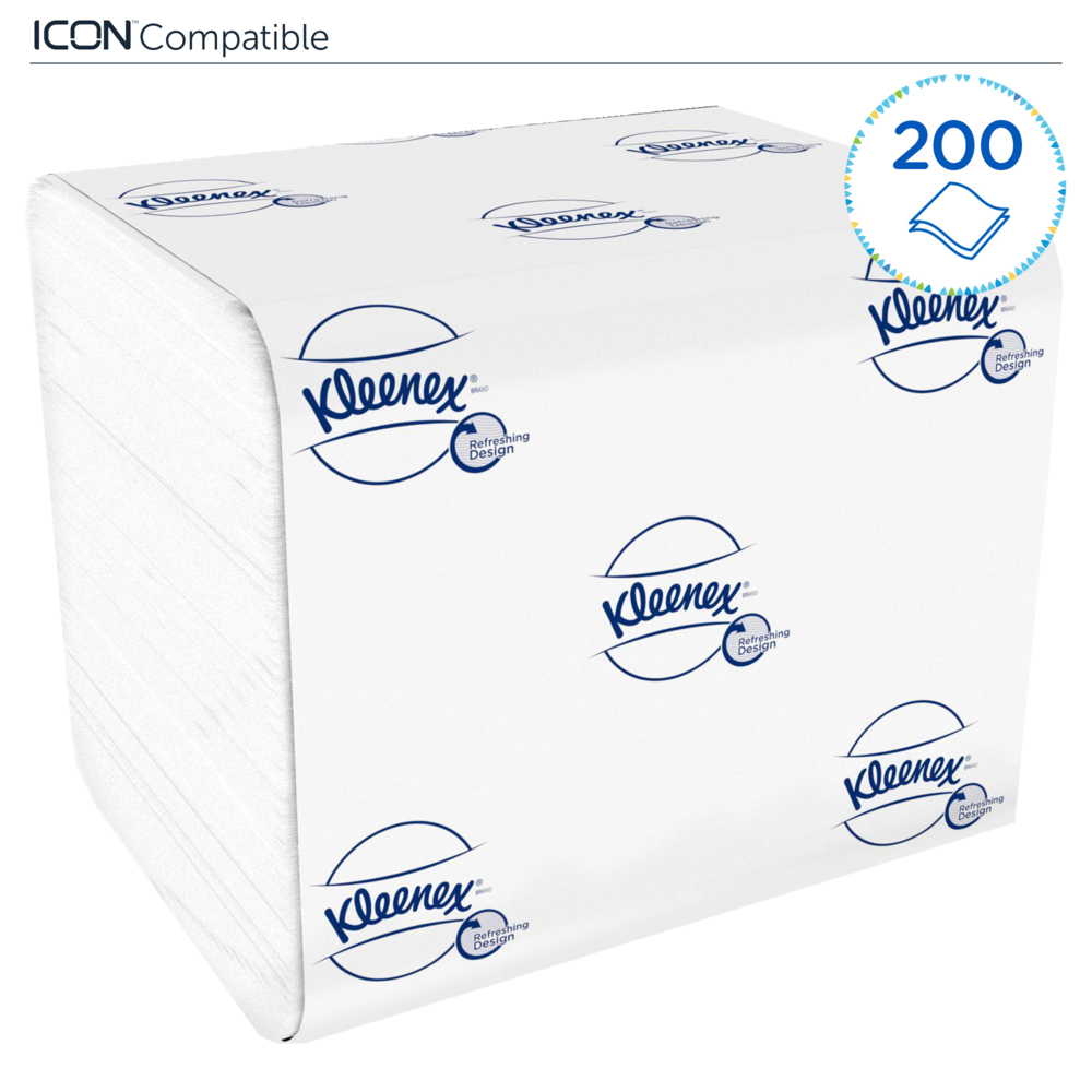 Papier toilette plié Kleenex® 8408 - Papier toilette 2 plis grand format - 36 paquets x 200 feuilles de papier toilette (7 200 feuilles) - 8408