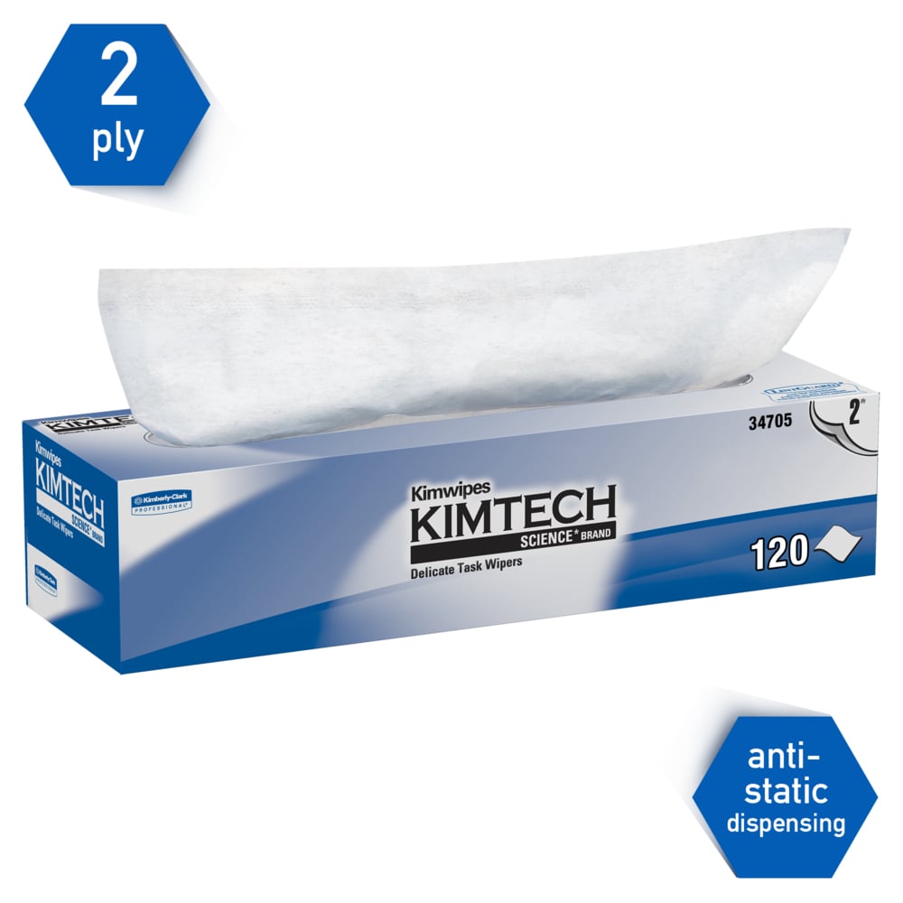 Kimtech™ Science Kimwipes Delicate Task Wipers (34705), White, 2-Ply, 15 Pop-Up Boxes / Case, 120 Sheets / Box, 1,800 Sheets / Case - 34705