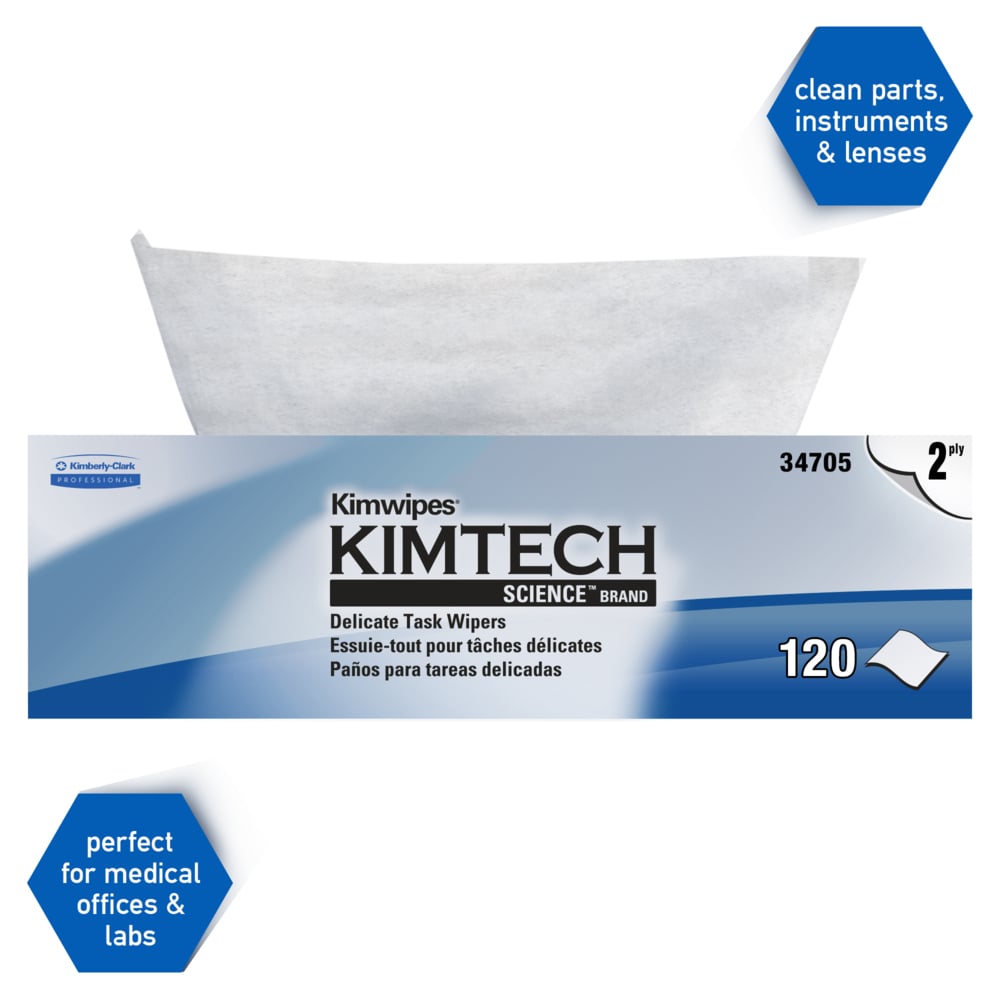 Kimtech™ Science Kimwipes Delicate Task Wipers (34705), White, 2-Ply, 15 Pop-Up Boxes / Case, 120 Sheets / Box, 1,800 Sheets / Case - 34705