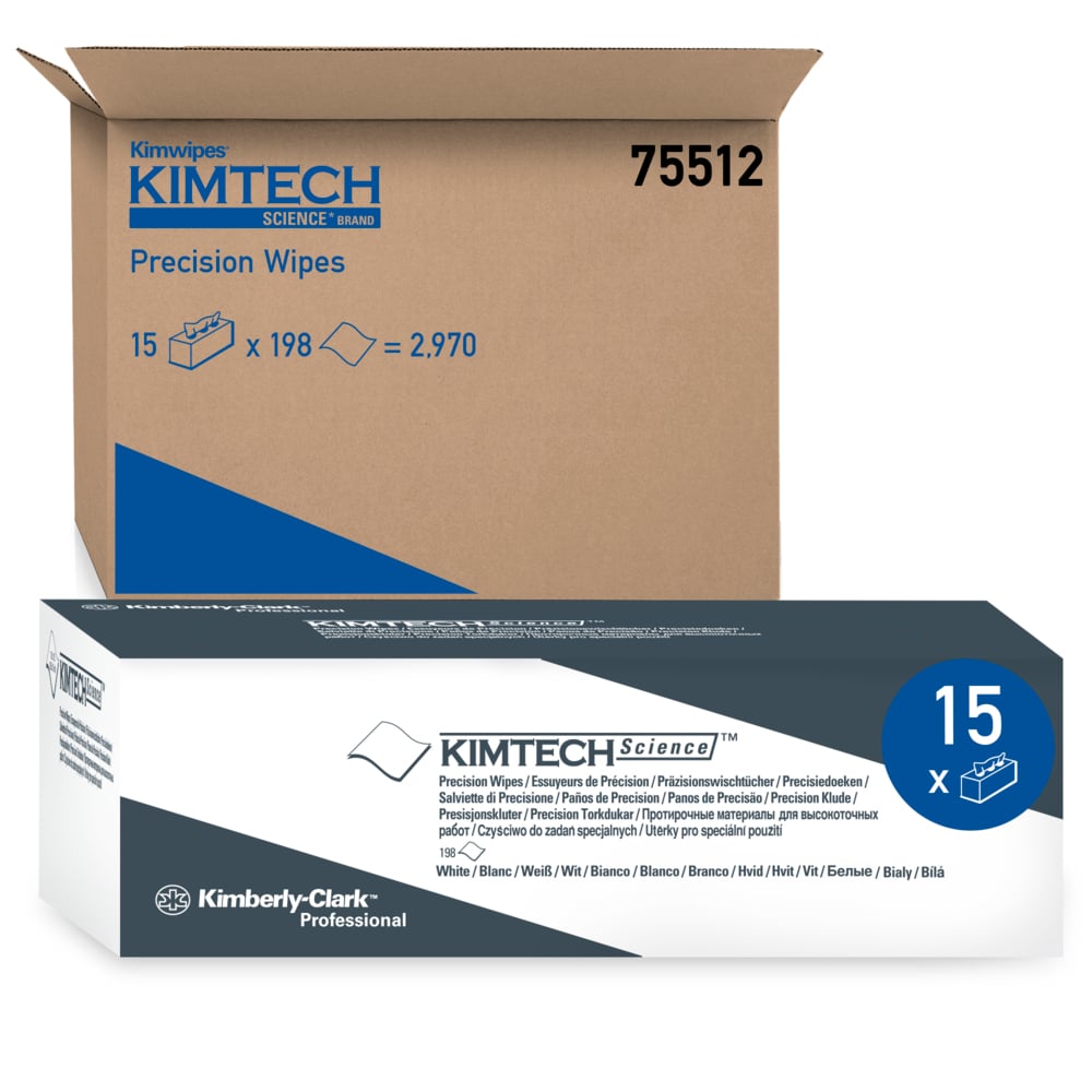 Kimtech™ Science Precision Wipes (75512), White, 15 Pop-Up Boxes / Case, 198 Sheets / Box, 2,970 Sheets / Case - 75512