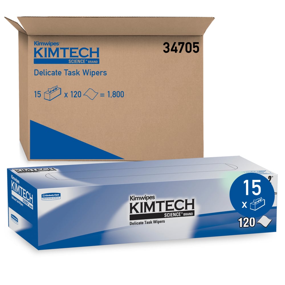 Kimtech™ Science Kimwipes Delicate Task Wipers (34705), White, 2-Ply, 15 Pop-Up Boxes / Case, 120 Sheets / Box, 1,800 Sheets / Case - 34705