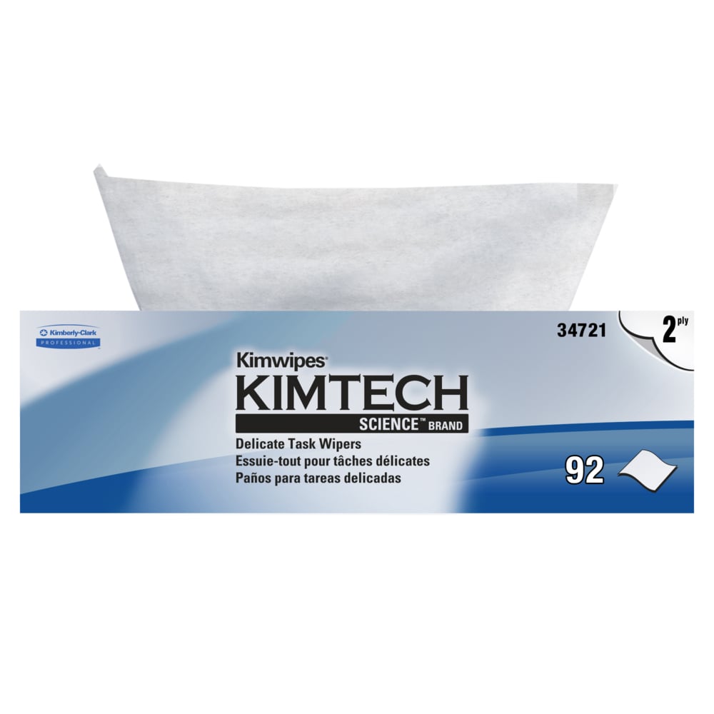 Kimtech Science™ Kimwipes® Delicate Task Wipes (34721), Pop-Up Box, 2-Ply, White (92 Sheets/Box, 15 Boxes/Case, 1,380 Sheets/Case) - 34721