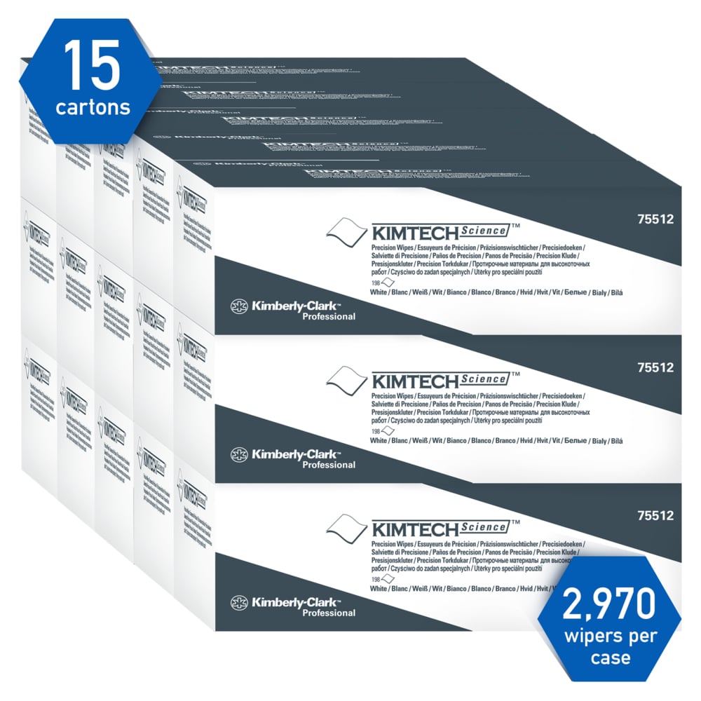 Kimtech™ Science Precision Wipes (75512), White, 15 Pop-Up Boxes / Case, 198 Sheets / Box, 2,970 Sheets / Case - 75512