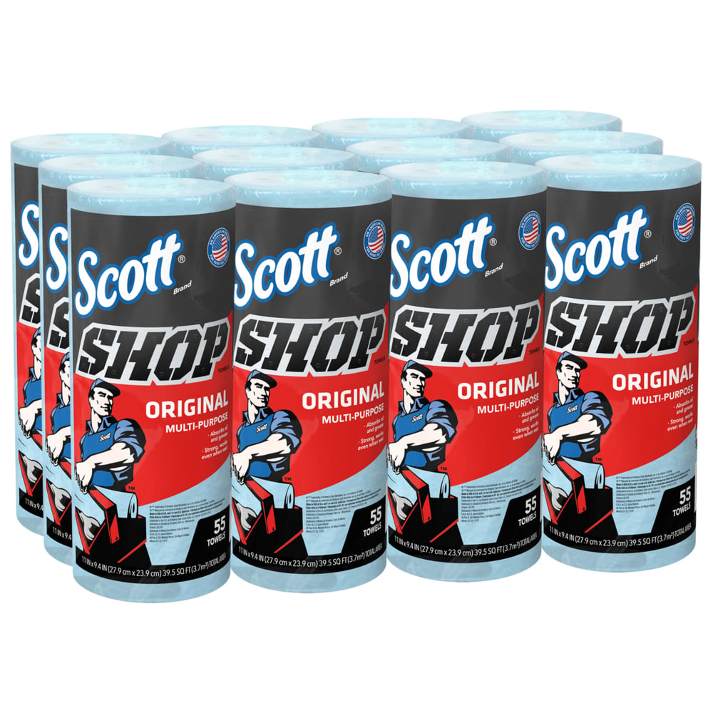 Scott® Shop Towels Original 75147 - Heavy Duty Blue Towels - 12 Packs of 1 Blue Roll x 55 Disposable Towels (660 Paper Towels Total) - 75147