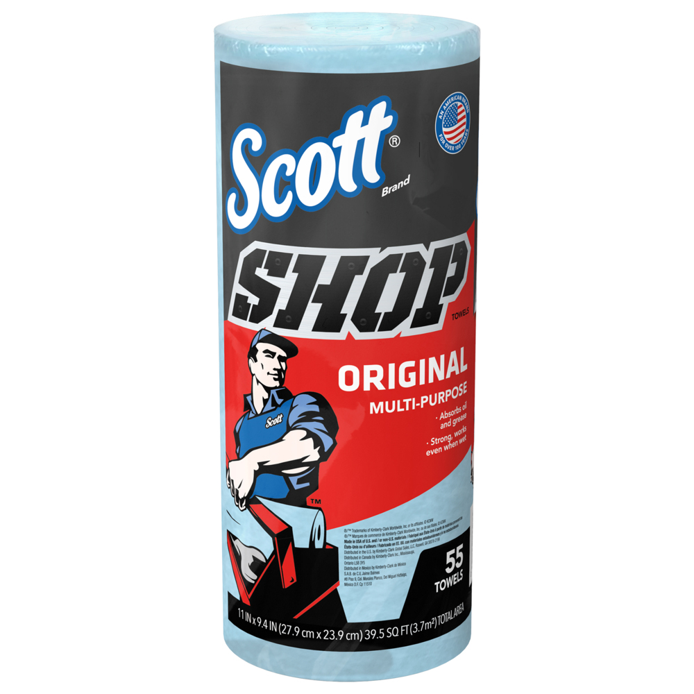 Scott® Shop Towels Original 75147 - Heavy Duty Blue Towels - 12 Packs of 1 Blue Roll x 55 Disposable Towels (660 Paper Towels Total) - 75147
