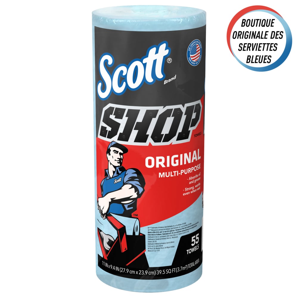 Essuie-mains Scott® Shop Towels Original 75147 - Essuie-mains bleus pour essuyage intensif - 12 paquets de 1 rouleau bleu de 55 essuie-mains jetables (total de 660 essuie-mains) - 75147