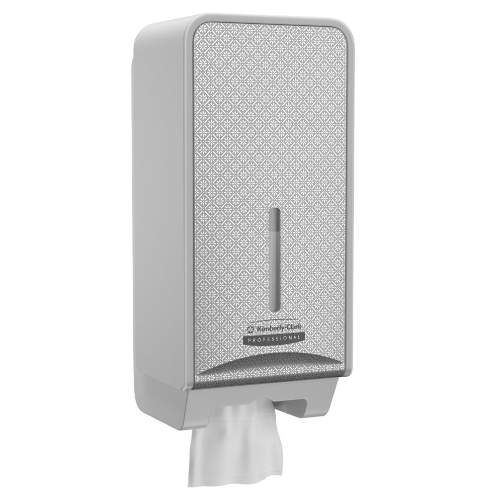 Distributeur de papier toilette plié Kimberly-Clark Professional™ ICON™ (53659), boîtier gris avec façade Mosaïque Argentée ; 1 distributeur et façade par colis - 53659