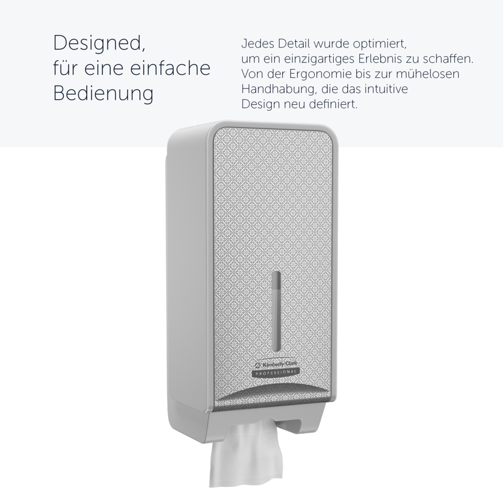 Distributeur de papier toilette plié Kimberly-Clark Professional™ ICON™ (53659), boîtier gris avec façade Mosaïque Argentée ; 1 distributeur et façade par colis - 53659