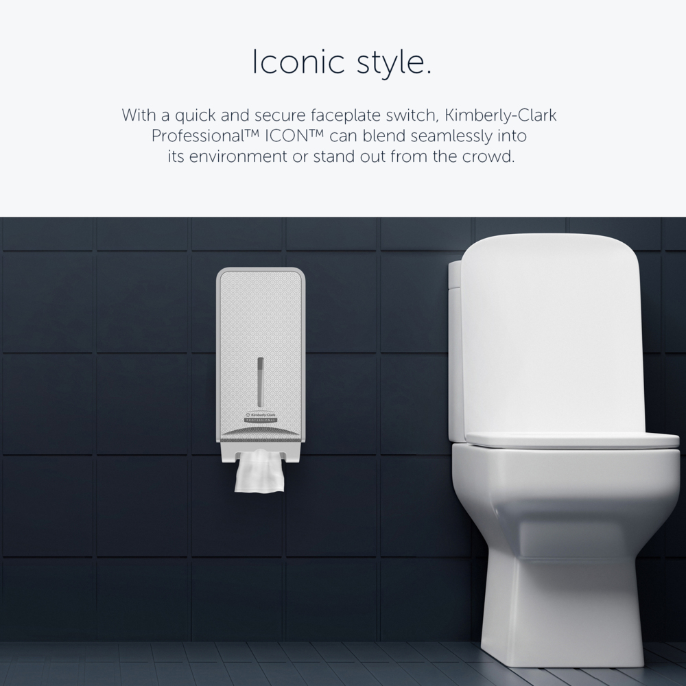 Distributeur de papier toilette plié Kimberly-Clark Professional™ ICON™ (53659), boîtier gris avec façade Mosaïque Argentée ; 1 distributeur et façade par colis - 53659