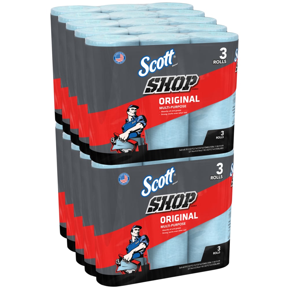 Scott® Shop Towels Original 75143 - Heavy Duty Blue Towels - 10 Packs of 3 Blue Rolls x 55 Disposable Paper Towels (1,650 Paper Towels Total) - 75143