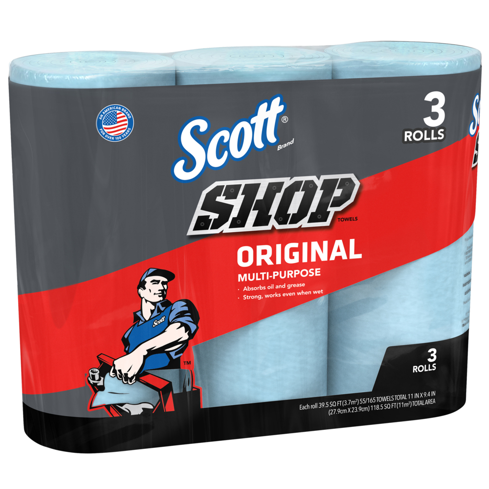 Scott® Shop Towels Original 75143 - Heavy Duty Blue Towels - 10 Packs of 3 Blue Rolls x 55 Disposable Paper Towels (1,650 Paper Towels Total) - 75143