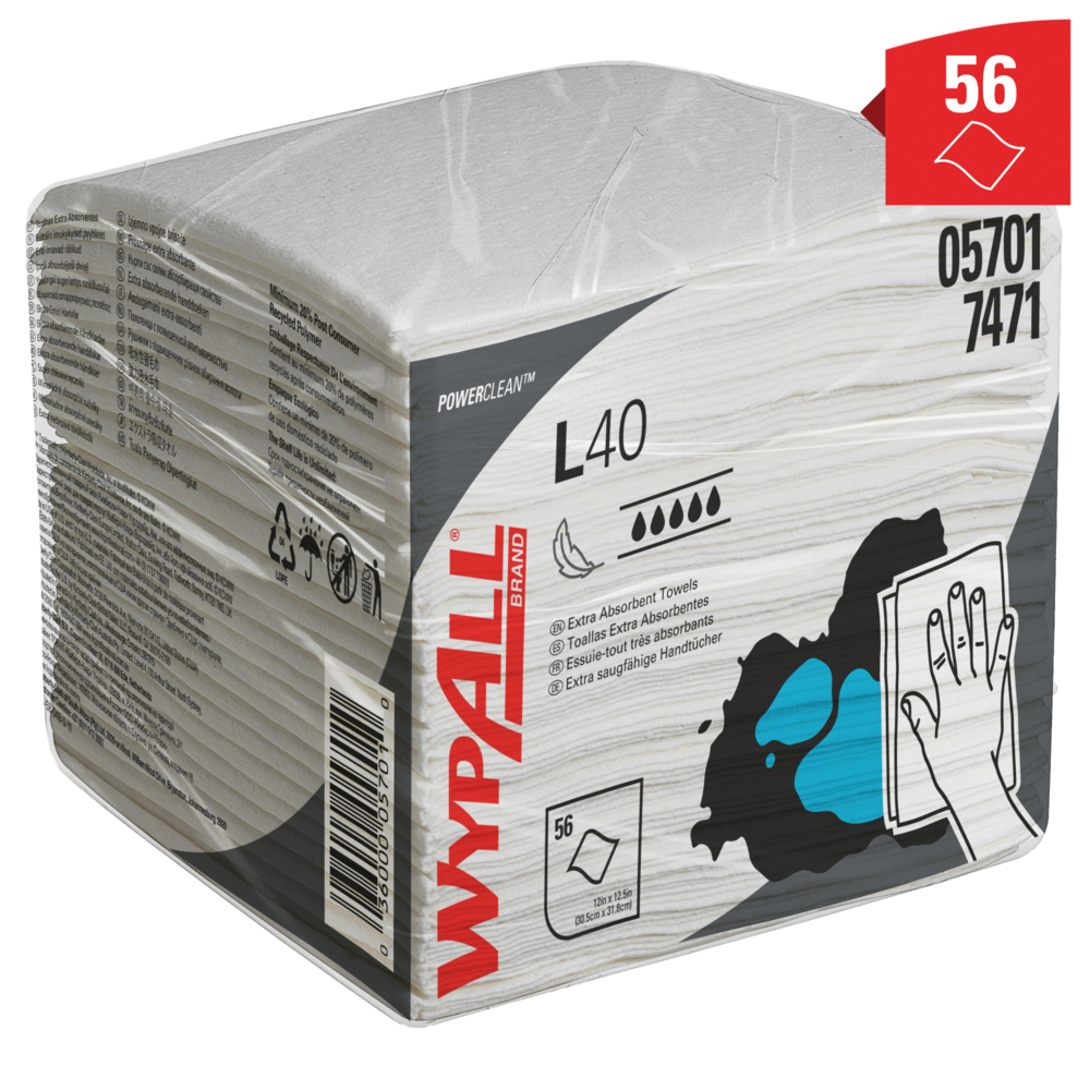 WypAll® L40 extra absorberende poetsdoeken 7471 - wegwerpdoeken - 18 verpakkingen x 56 kwartgevouwen witte poetsdoeken (1.008 papieren poetsdoeken in totaal) - 7471