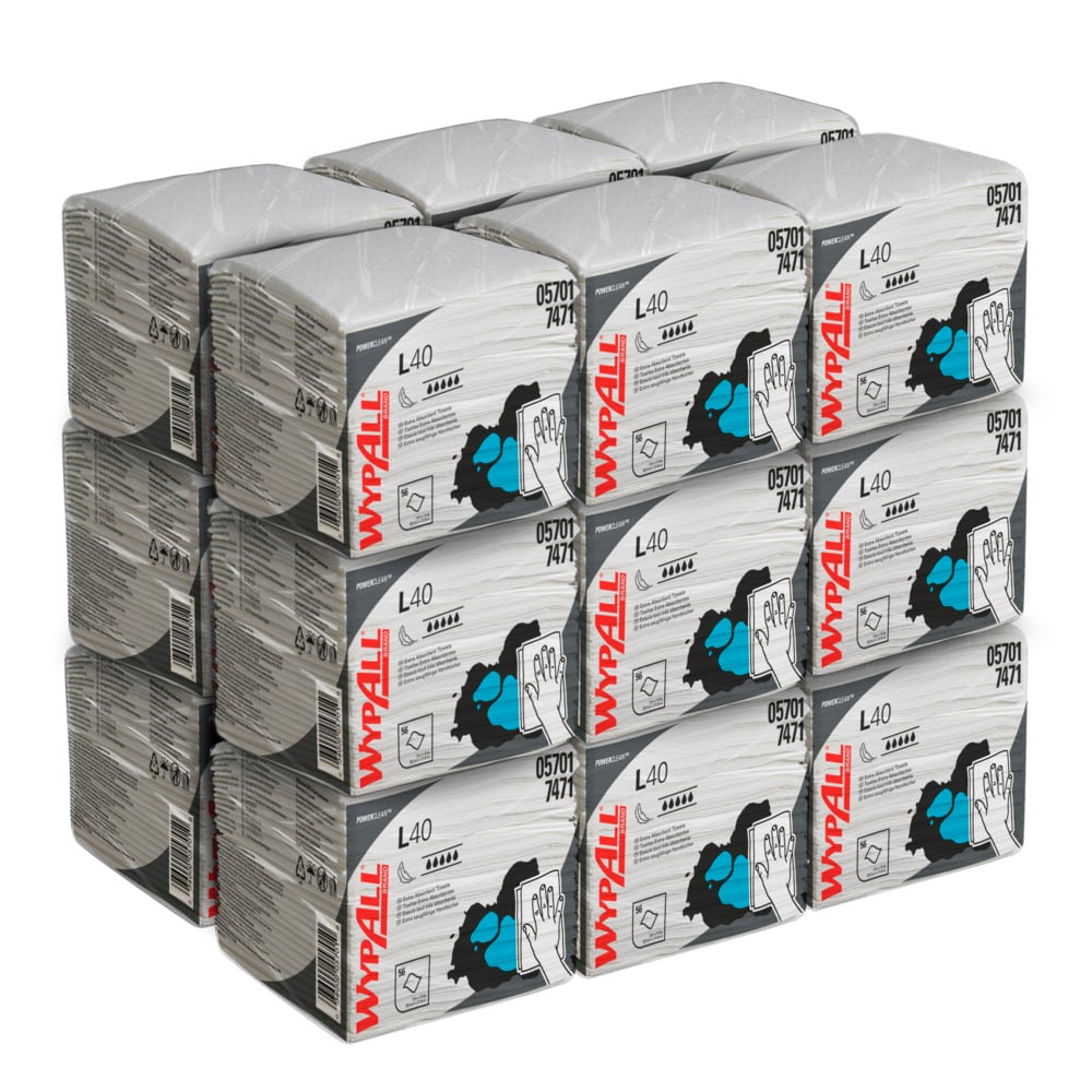 WypAll® L40 extra absorberende poetsdoeken 7471 - wegwerpdoeken - 18 verpakkingen x 56 kwartgevouwen witte poetsdoeken (1.008 papieren poetsdoeken in totaal) - 7471